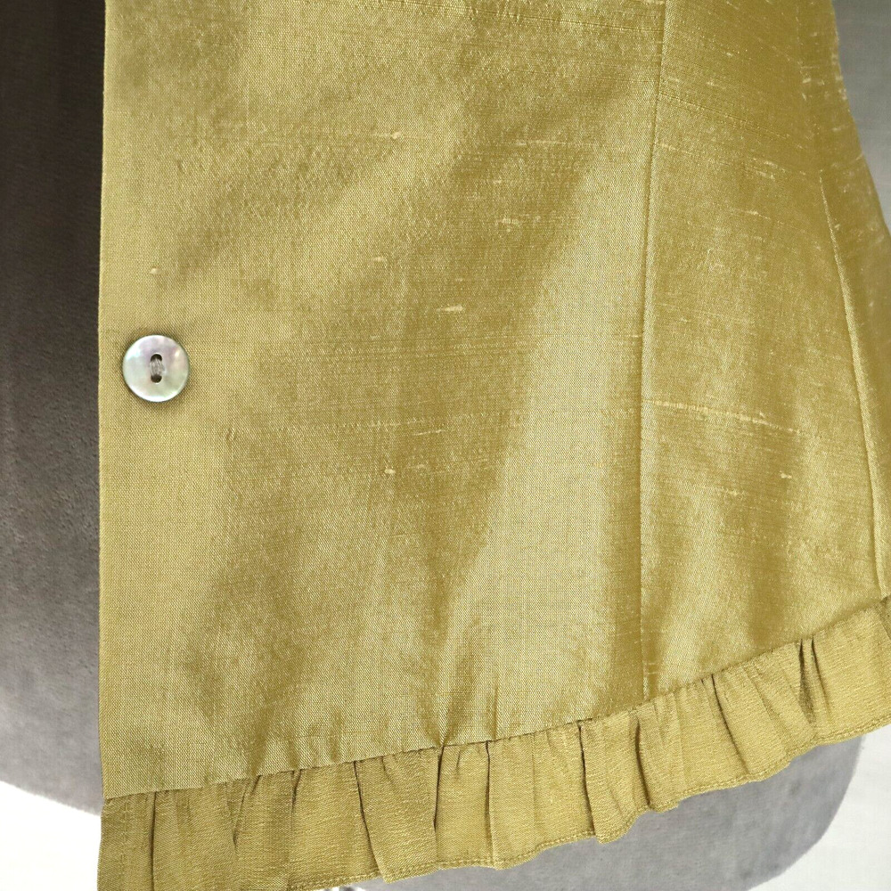 Cache Jacket Womens 8 All Silk Green Gold Lined Pleated Trim Lightweight Vintage - Picture 6 of 12